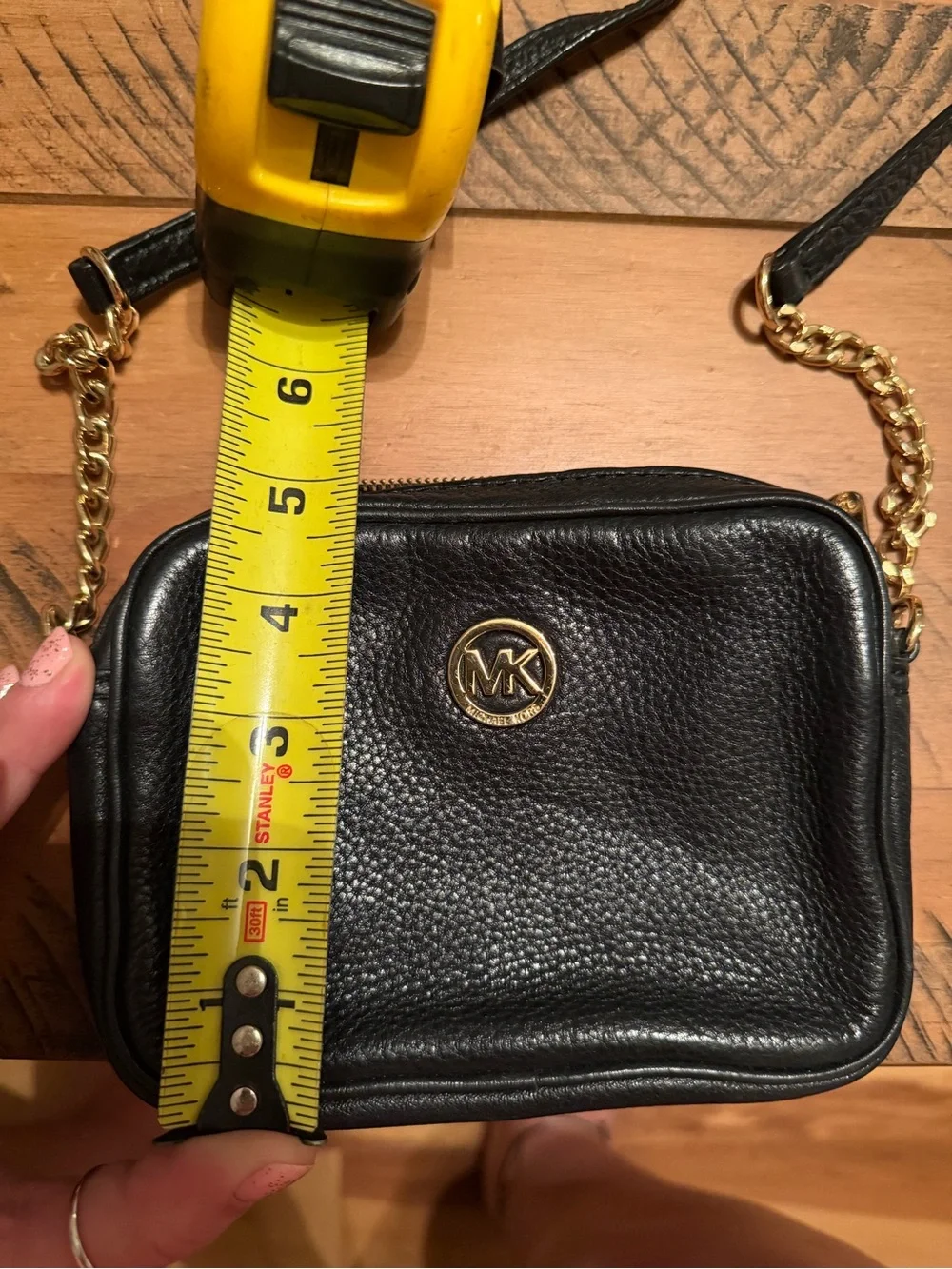 Michael Kors Black Pebbled Leather Crossbody with Gold MK Emblem
